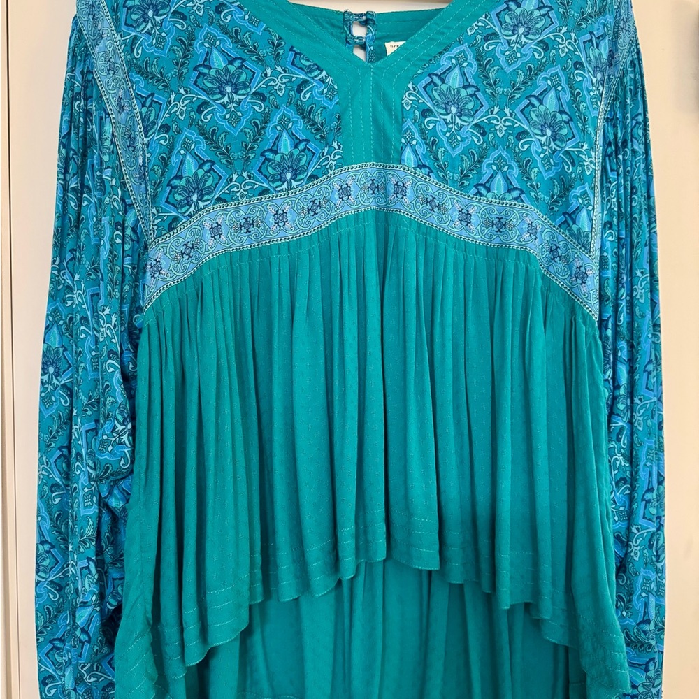 Spell Green Pleated Asymmetrical Blouse